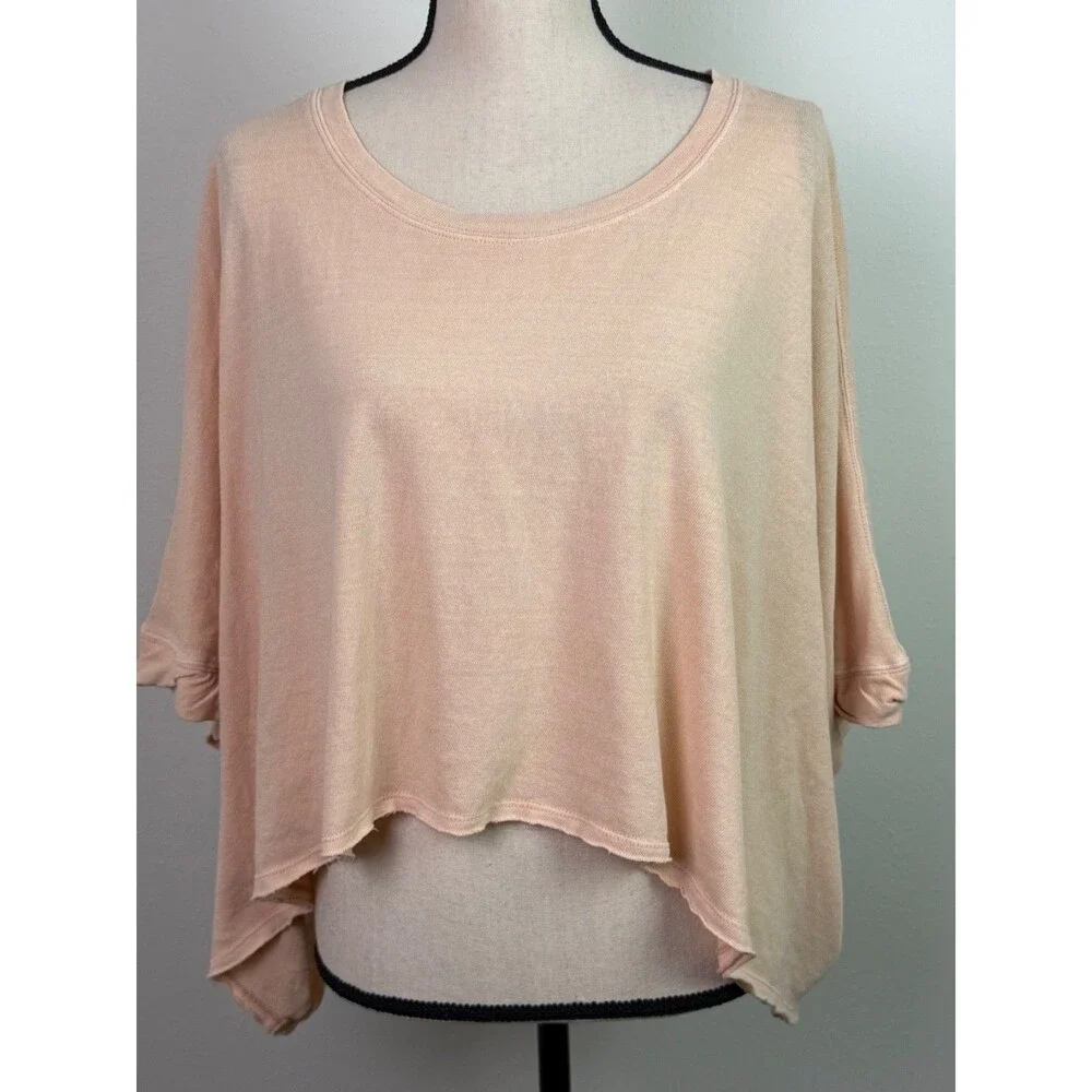 Free People We The Free Oversize Boxy Crop Tee Medium Peach Boho Artsy Casual